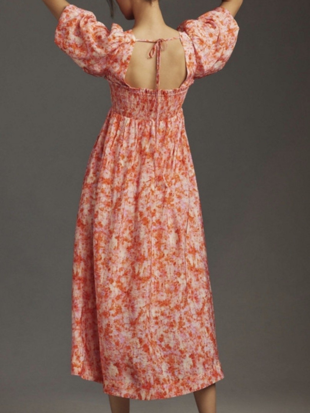 Anthropologie Short Sleeve Smocked    Baby Doll Midi Dress